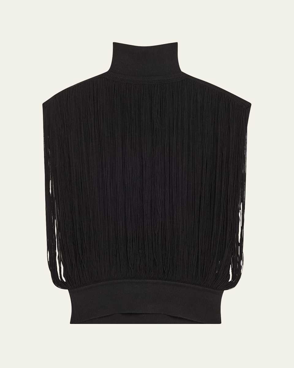 High Neck Fringe Wool Top